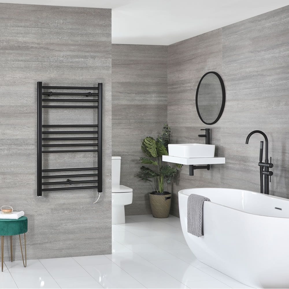 Handdoekradiator Dual Fuel / Hybride Zwart Vlak - Incl. Verwarmingselement, T-Stuk en Radiatorkranen | Keuze Afmeting | Nox